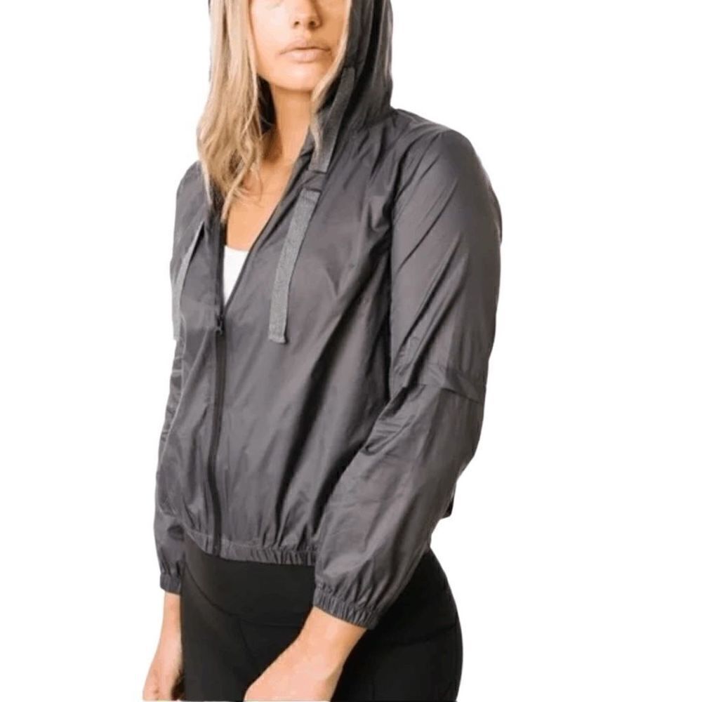 Zyia 100%‎ Nylon Black Gray  Lightweight Drawstring Windbreaker XXL
